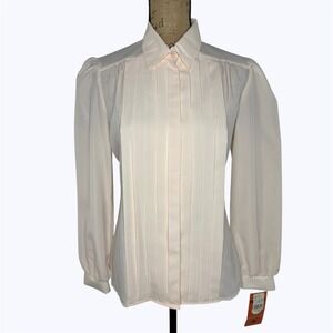 Vtg Nikki Secretary Blouse Peach Pink Pleated Front Puff Shoulder 80s Sz 11/12
